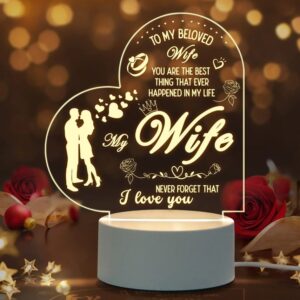 LED Engraved Night Lamp with 3 Changed Colors for Wife Gifts