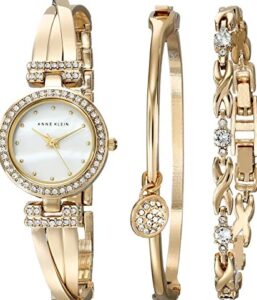 Premium Crystal Accented Gold Tone Bangle Watch