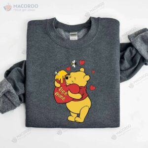Cute Pooh Bee Mine Love Heart Sweatshirt, Sentimental Birthday Gifts For Mom