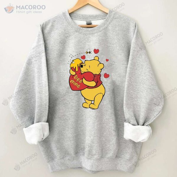 Cute Pooh Bee Mine Love Heart Sweatshirt, Sentimental Birthday Gifts For Mom