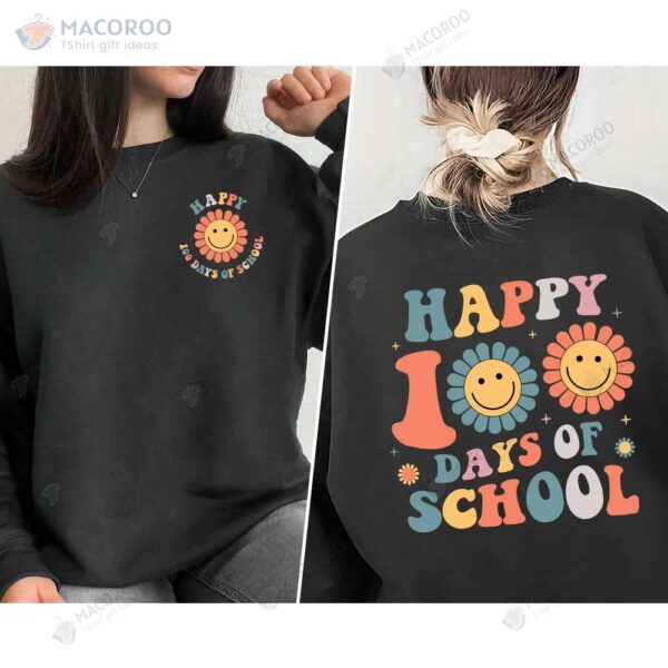 Happy 100th Days Of School Smiley Face Flower T-Shirt