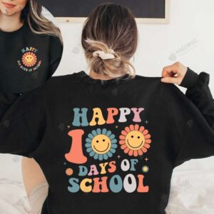 Happy 100th Days Of School Smiley Face Flower T-Shirt