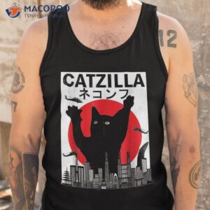 catzilla japanese sunset style cat shirt tank top