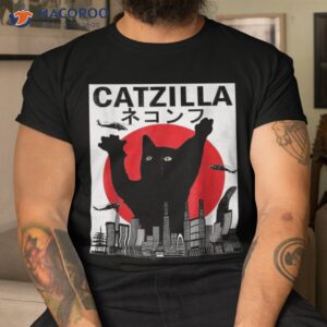 catzilla japanese sunset style cat shirt tshirt