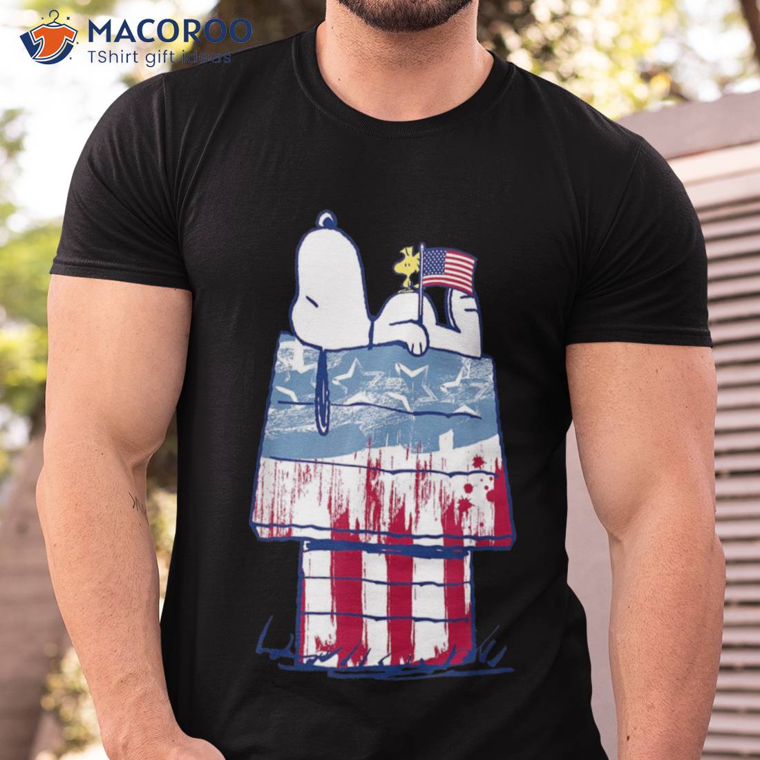 Peanuts Snoopy Usa Wood House T-Shirt Peanuts Snoopy Usa Wood House T-Shirt