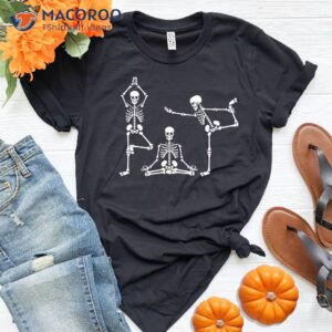 skeletons yoga halloween t shirt 0