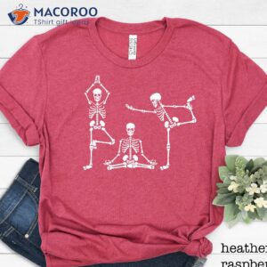 skeletons yoga halloween t shirt 1
