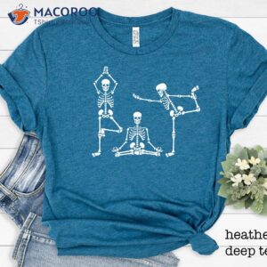 skeletons yoga halloween t shirt 2