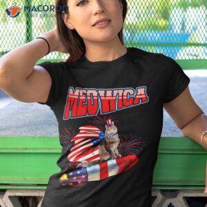 4th of july meowica funny kitty cat on rocket american flag shirt tshirt 1