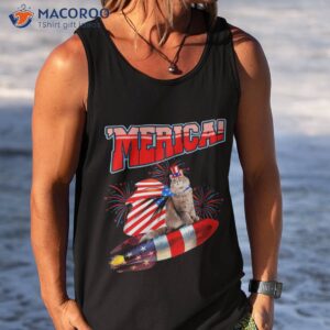 4th of july meowica funny merica cat on rocket american flag shirt tank top