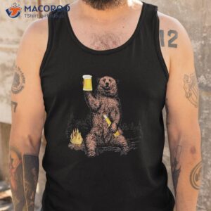 bear drinking beer camp fire woods outdoor funny grizzly shirt tank top