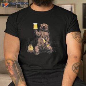 bear drinking beer camp fire woods outdoor funny grizzly shirt tshirt