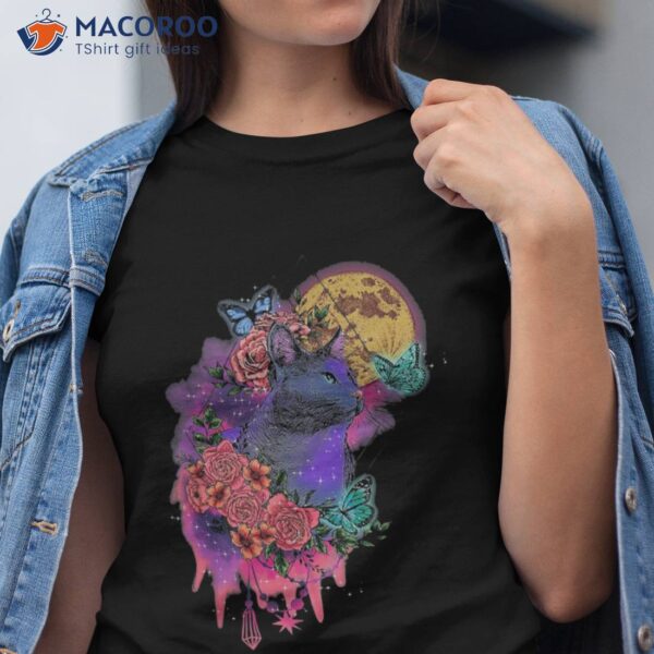 Cat Flowers And Moon Spiritual Design For Lovers Shirt