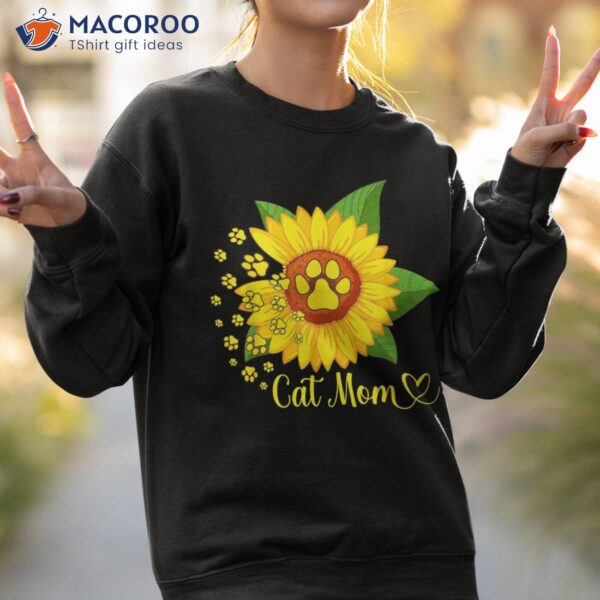 Cat Mom Sunflower Shirt Paw Print Lover Mothers Day