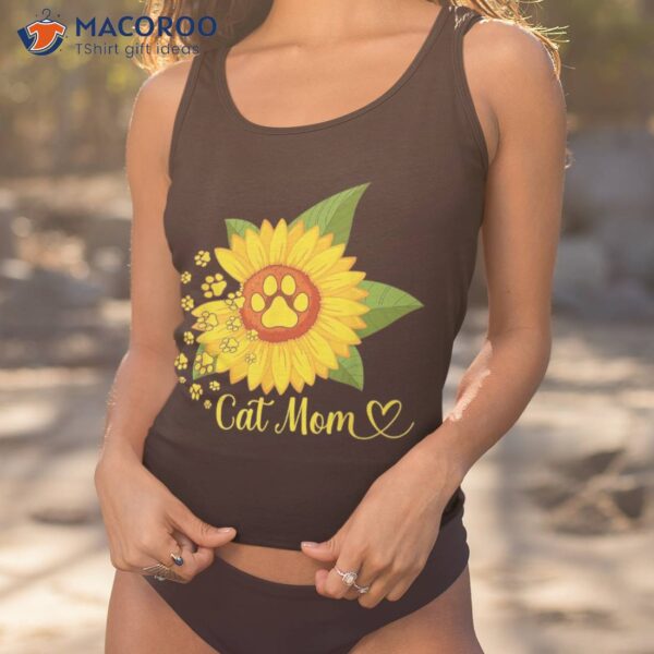 Cat Mom Sunflower Shirt Paw Print Lover Mothers Day