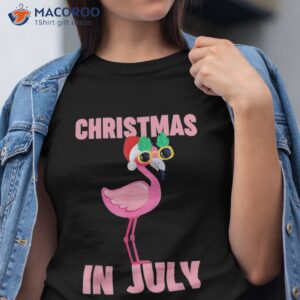 Pink Flamingo In Santa Hat Christmas July Girl Shirt