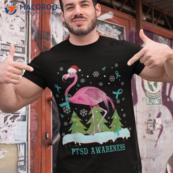 Christmas Ptsd Awareness Teal Ribbon Santal Flamingo Shirt