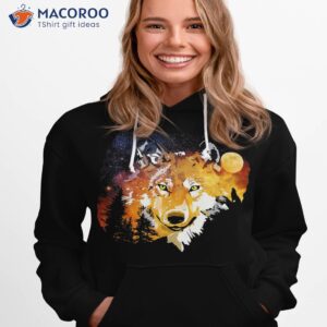 colorful wolf with full moon background design shirt hoodie 1