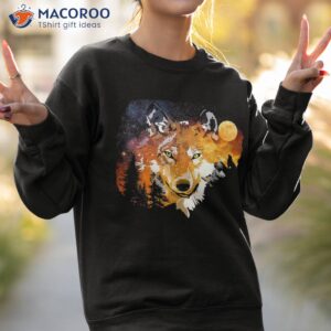 colorful wolf with full moon background design shirt sweatshirt 2