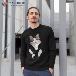 cute white kitty in pocket shirt cats tee gifts sweatshirt 1