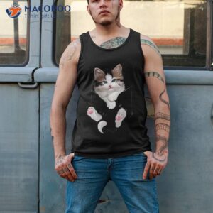 cute white kitty in pocket shirt cats tee gifts tank top 2