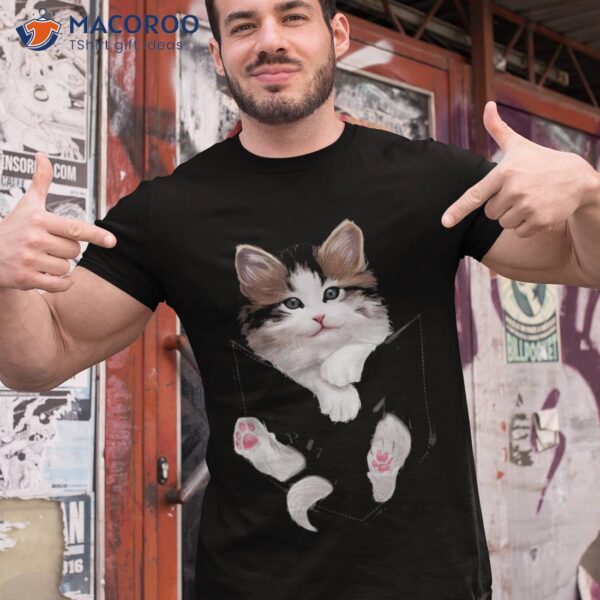 Cute White Kitty In Pocket Shirt Cats Tee Gifts