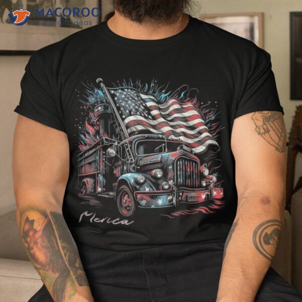 Fireman Firefighter 4th Of July American Flag Usa Funny Shirt