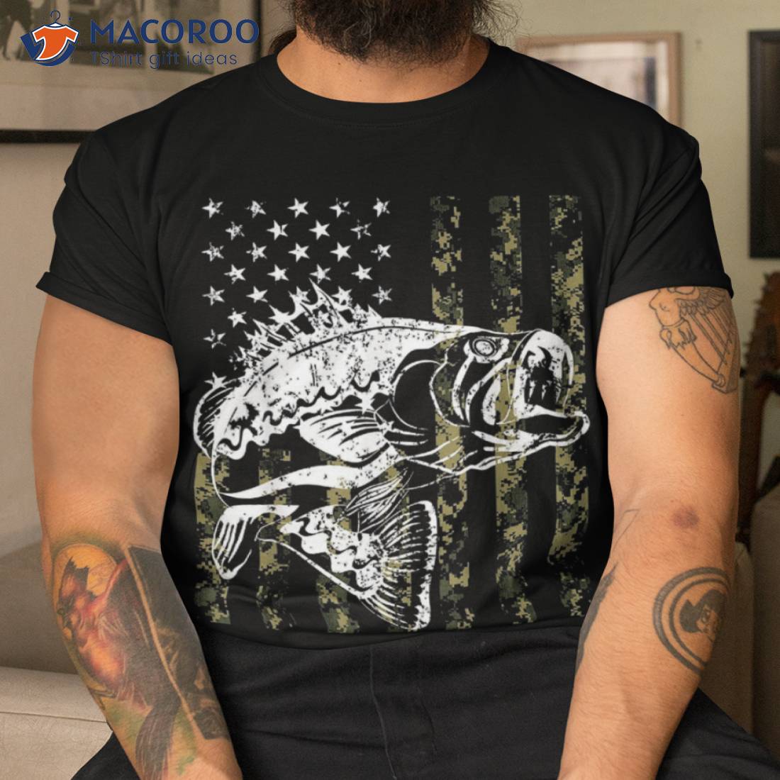 American flag fishing bass, fishing shirt