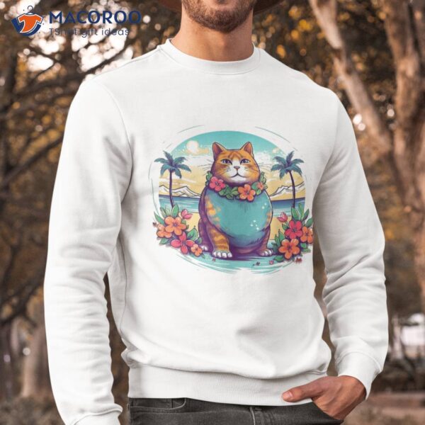 Floral Beach Vacation Chonk Fat Cat Shirt