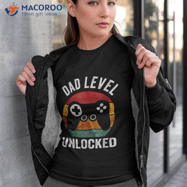 Funny New Dad Shirt Level Unlocked Day Tee Gaming