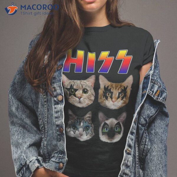 Hiss Funny Cats Kittens Rock Rockin Short Sleeve Shirt Gift Tee Pun