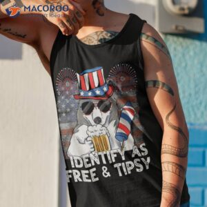 i identify as free and tipsy funny beer usa 4th of july wolf shirt tank top 1