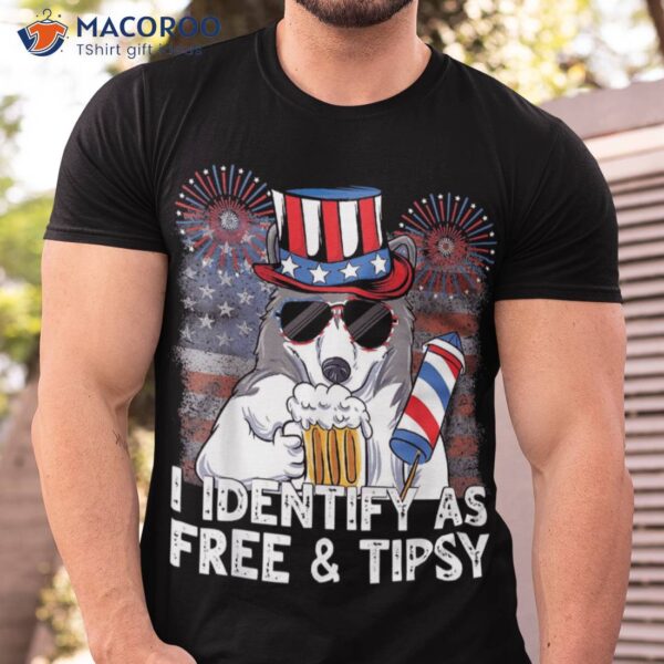 I Identify As Free And Tipsy Funny Beer Usa 4th Of July Wolf Shirt