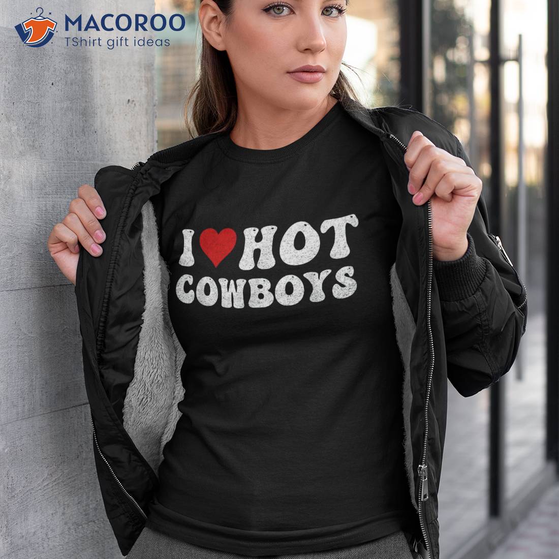 I Love Hot Cowboys Heart Distressed Retro Vintage Shirt