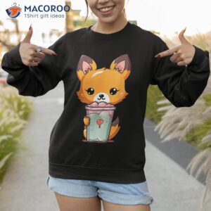 kawaii bubble tea fox funny boba tea japanese kids shirt sweatshirt