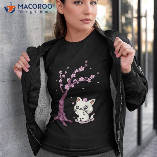 Kawaii Cat Cherry Blossom Anime Kitten Sakura Japanese Art Shirt