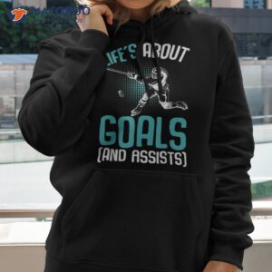 life amp acirc amp acute s about goals hockey player ice youth kids boys shirt hoodie