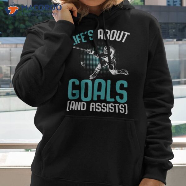 Life&acirc;&acute;s About Goals Hockey Player Ice Youth Kids Boys Shirt