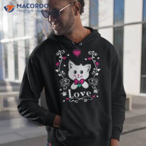 Lovely Cat With Hearts &amp; Blooming Flowers Lovers Shirt