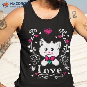 lovely cat with hearts amp amp blooming flowers lovers shirt tank top 3