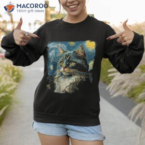 maine coon cat art van gogh inspired starry night design shirt sweatshirt