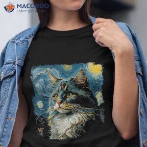 maine coon cat art van gogh inspired starry night design shirt tshirt