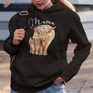 mama highland cow with baby calf floral mothers day mom gift shirt hoodie 3