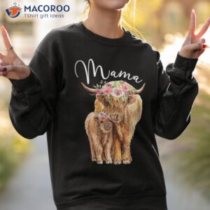 mama highland cow with baby calf floral mothers day mom gift shirt sweatshirt 2