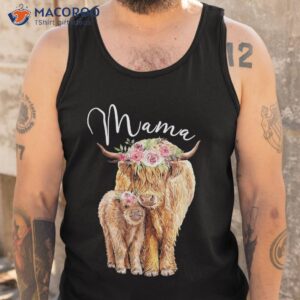 mama highland cow with baby calf floral mothers day mom gift shirt tank top