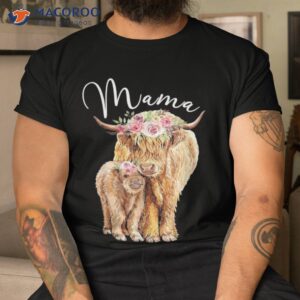 mama highland cow with baby calf floral mothers day mom gift shirt tshirt