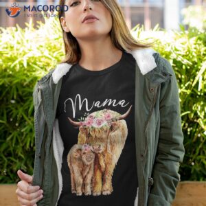 mama highland cow with baby calf floral mothers day mom gift shirt tshirt 4