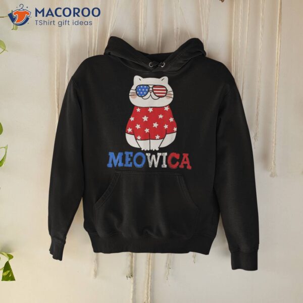 Meowica American Flag Cute Fat Cat Sunglusses 4th Of July Shirt