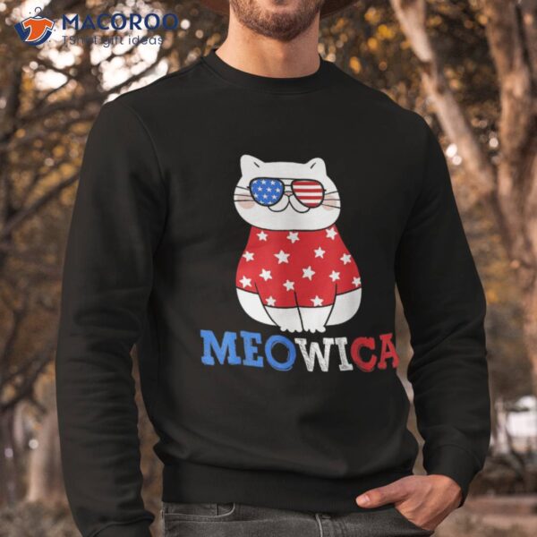 Meowica American Flag Cute Fat Cat Sunglusses 4th Of July Shirt