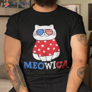 Meowica American Flag Cute Fat Cat Sunglusses 4th Of July Shirt